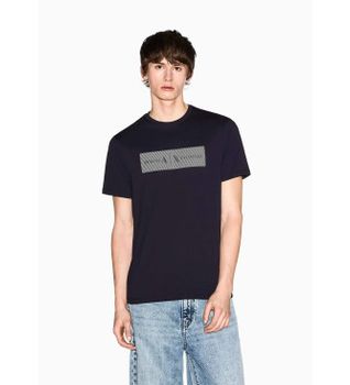 A|X Armani Exchange para hombre. XM002472AF10356UB101 Camiseta logotipo marino (S), Casual, Algodón, Manga corta