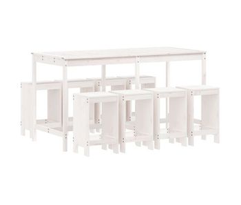 Mesa y taburetes altos jardin 9 piezas madera maciza pino blanco