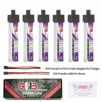 Batería LiHV Gaoneng de 1S de 3.8V y 300mAh con conector A30 y cable de adaptador para Happymodel Mobula6 (6 piezas)