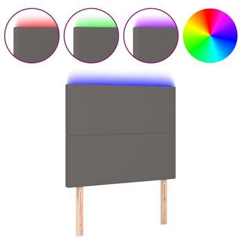 Cabecero Cama Con Luces Led | Panel De Cabecera Cuero Sintético Gris 100x5x118/128 Cm