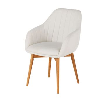 Sillón de comedor de tejido crudo y patas de roble