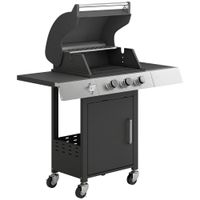 outsunny barbacoa de gas con 3 quemadores 81 kw termometro parrillas mesas laterales armario y ruedas 109x50x109 cm negro