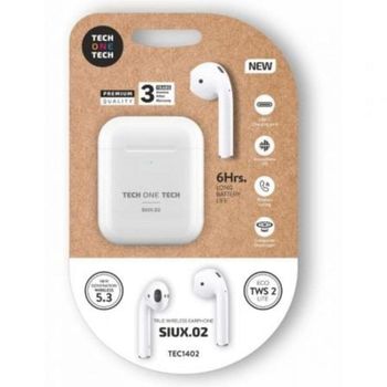 Auriculares Tech One Tech SIUX.2 inalámbricos Bluetooth TWS con estuche de carga blancos