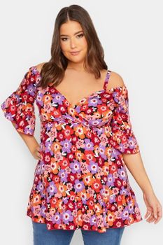 Yours Top Floral Hombros Descubiertos Escote Cruzado, Mujer Curvy Y Tallas Grandes, Yours