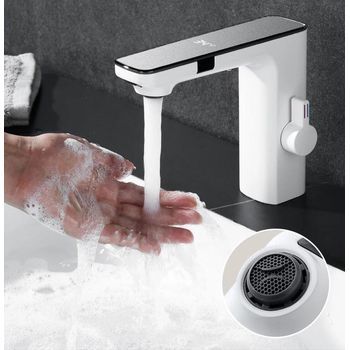 Grifo Mezclador De Lavabo Con Sensor Inteligente Y Pantalla Digital - Blanco Kleenmac