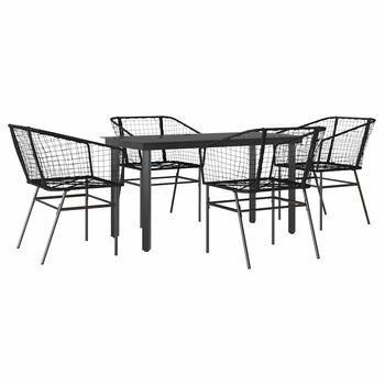 Juego De Comedor Jardín 5 Uds Ratán Sintético Vidrio Negro Cfw143178