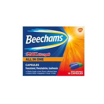 Beechams Max Strength All In One Cold and Flu Relief Capsules 16s