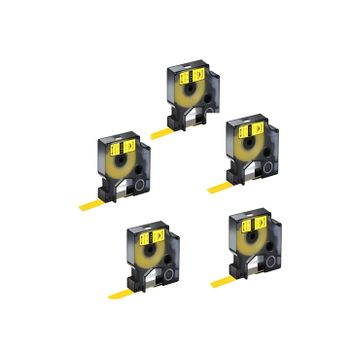 5 Dymo 18432 compatibles cintas rotuladoras negro sobre amarillo 12mmX5.5M Com Dymo Rhino