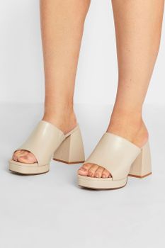 Limited Collection Mules Crema Con Tacón Ancho