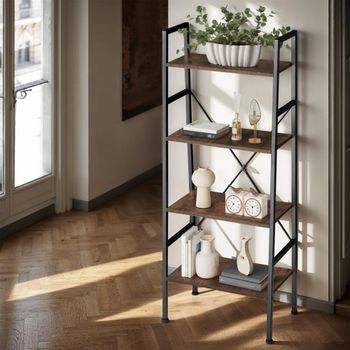 Estantería industrial, 4 estantes 57,5 x 35,5 x 139 cm madera oscura