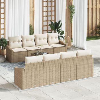 Juego De Sofás De Jardín De 9 Piezas Con Cojines Beige Ratán Sintético V2379 Unico / Beige