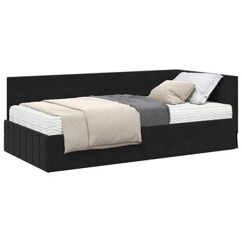 Estructura De Cama Esquina Con Colchón 2 Uds. Negro Terciopelo Vidaxl