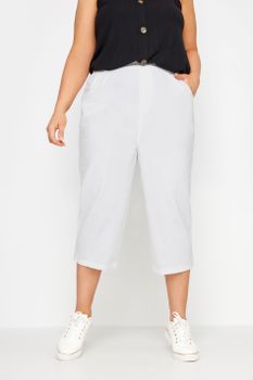 Yours Pantalón Capri Blanco De Algodón Fresco, Mujer Curvy Y Tallas Grandes, Yours