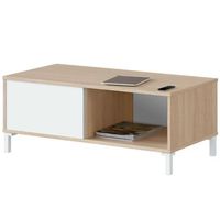 mesa de centro fija brooklyn color roble canadian y blanco artik salon comedor estilo nordico 40x50x50 cm