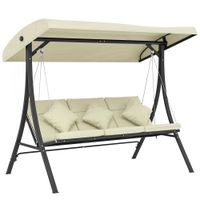 outsunny balancin de jardin exterior columpio de 3 plazas con toldo ajustable y marco de acero 202x115x168 cm beige