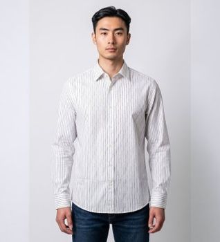 Michael Kors para hombre. CT64005LA8 Camisa de manga larga Pinstripe blanco (XL), Casual, Algodón Reciclado