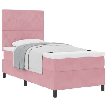 Cama Tapizada 203x100x128 Cm Madera Tratada, Madera Maciza De Pino - Rosa