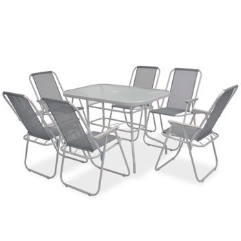 Conjunto Comedor Jardin 8 Uds | Mueble Jardin Mesa Y Sillas Acero Y Textilene Gris