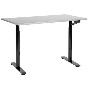 Escritorio De Altura Regulable Manualmente Oficina Moderna Patas Redondas 120 X 72 Cm Tablero Gris Soporte De Acero Negro Destinas