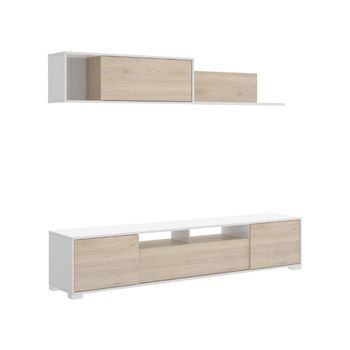 Composición De Salón Ken Con Módulo Alto Y Mueble De Tv Blanco/natural