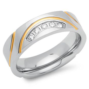 Anillo de acero inoxidable parcialmente dorado 6 mm circonita
