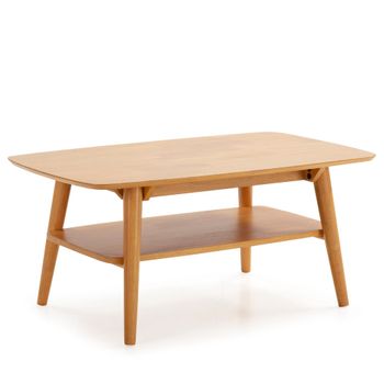 Mesa centro rectangular, madera maciza color roble, 100 cm longitud