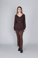 sueter de cuello en v con cinturon dark brown