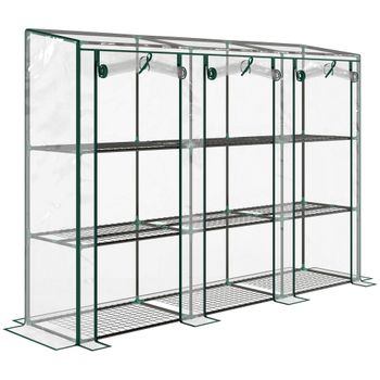 Outsunny Invernadero de Exterior con Estantes de 3 Niveles Puertas con Cremallera y Marco de Acero 215x46x151 cm Transparente