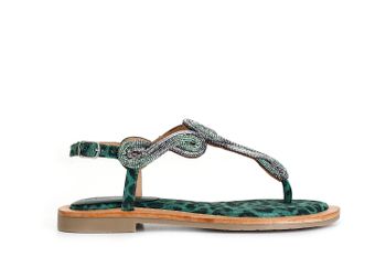 sandalias chanclas de ante y estampado moteado con accesorio de pedrería multi green