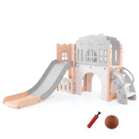 costway tobogan infantil 9 en 1 con canasta de baloncesto telescopio volante pasarela tunel para 1 anos 176 x 138 x 80 cm rosa