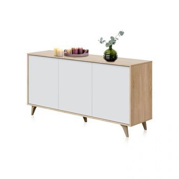 Aparador De 3 Puertas Con Gran Almacenamiento 154 Cm Kikua Plus Blanco Artik (blanco Mate) - Roble Canadian 154 X 75 X 40cm Cm