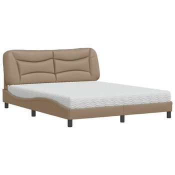 Cama Con Colchón Cuero Sintético Capuchino 160x200 Cm