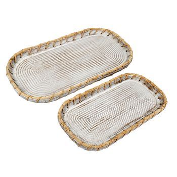 Set 2 Bandejas Madera/rattan Rect