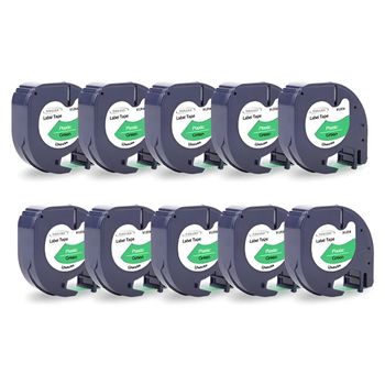 10 cintas Compatibles Dymo LetraTag 91204 S0721640 Cinta de Etiquetas para Rotuladora - Texto negro sobre fondo verde