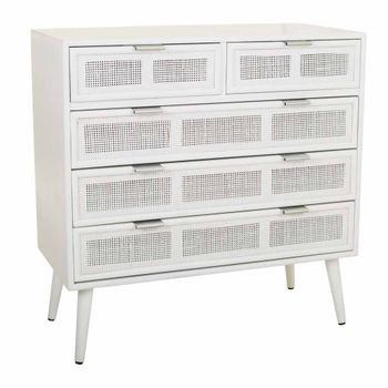 Cómoda de madera y rejilla blanca 80x39.5x81