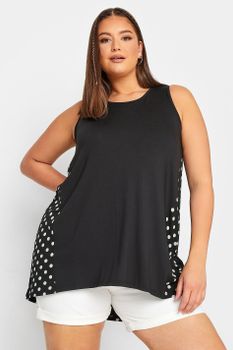 Yours Top Negro Sin Mangas Lunares En La Espalda, Mujer Curvy Y Tallas Grandes, Yours