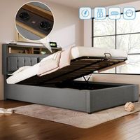 cama tapizada 140x200 con cabecero regulable enchufes y almacenamiento