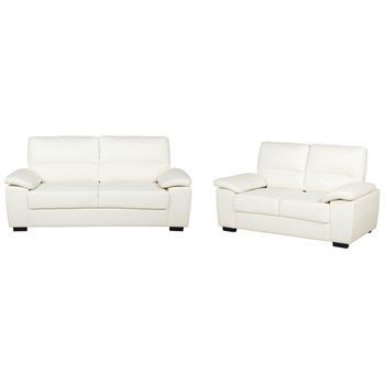Conjunto De Sala De Estar Tradicional Sofás De Piel Sintética Blanco Crema Vogar
