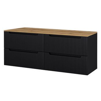 Mueble Bajo Para Doble Lavabo Newport De Pared Con 4 Cajones Mdf 160x60x40 Cm - Negro/roble