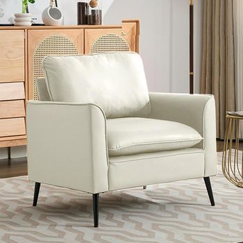 Sillón Individual Blanco De Piel Sintética Resistente, Estilo Nórdico Retro, Minimalista Y Lujoso, Ideal Para Sala, Balcón O Dormitorio