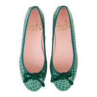bailarina plana de piel tipo cocodrilo color verde - modelo boston