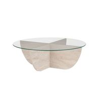 mesa baja de cristal liya 90 x 90 x 30 cm - travertino