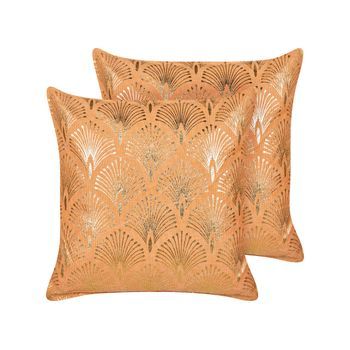 Conjunto De 2 Cojines De Algodón Glamour Moderno Diseño Geométrico Dorado Hecho A Mano Funda Extraíble 45 X 45 Cm Naranja Hoya