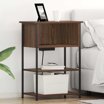 Armario De Noche - Mueble De Dormitorio - Madera Y Acero - Roble Marrón (55x31x76cm)