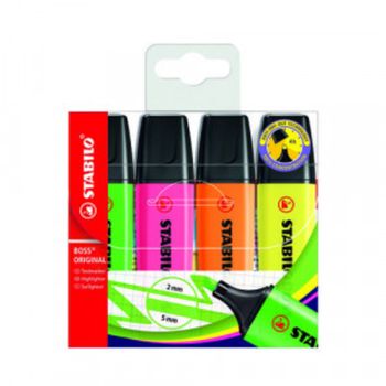 Stabilo Boss Highlighters Chisel Tip 2-5mm Line Asrtd PK4
