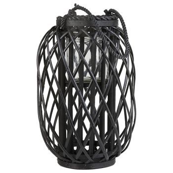 Linterna Decorativa De Madera Negra 40 Cm Adorno Farol Candelero Mauritius