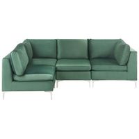 sofa esquinero 4 plazas de terciopelo verde derecho asiento patas metal glamour evja