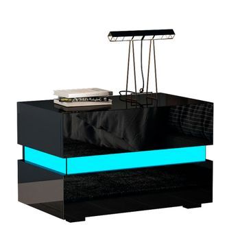 Mesita De Noche Moderna Con Luz Led Nyana Home | Diseño Sofisticado | Gran Durabilidad | Funcional Y Versátil | Optimización De Espacio | Medidas: 60x45x39 Cm