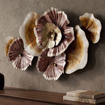 Panel decorativo 3d con flores de metal multicolor 92,1x8,3x51,4 cm