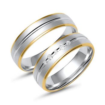 Alianzas de oro blanco y amarillo con 5 diamantes